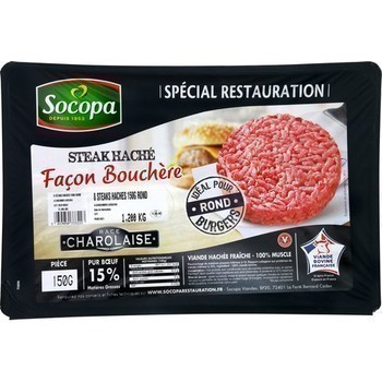 Steak hach Faon Bouchre rond race Charolaise 15% 8x150 g - Boucherie - Promocash Nmes
