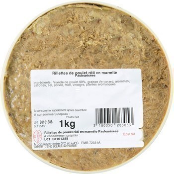 Rillettes de poulet rti en marmite pasteurise 1 kg - Charcuterie Traiteur - Promocash Mulhouse