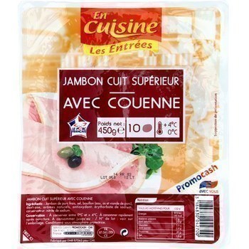 Jambon cuit suprieur avec couenne 450 g - Charcuterie Traiteur - Promocash Le Pontet