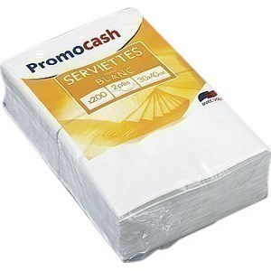 Serviettes de table blanches 2 plis 30 x 40 cm. PROMOCASH - le paquet de 200 serviettes de table. - Bazar - Promocash Colombelles