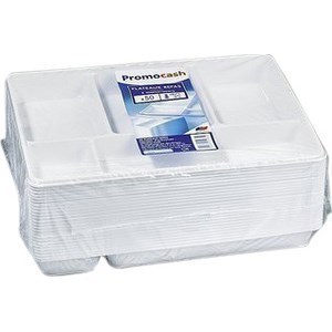 Fond de plateau blanc 5 compartiments en plastique PROMOCASH - le paquet de 50. - Bazar - Promocash Le Pontet