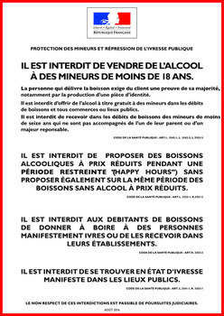 PANCARTE VENTE ALCOOL -18 A4 - Bazar - Promocash Boulogne