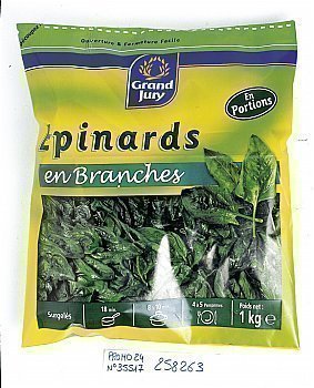 Epinard en Branches Zip GRAND JURY - la bote de 1 kg - Surgels - Promocash Moulins Avermes