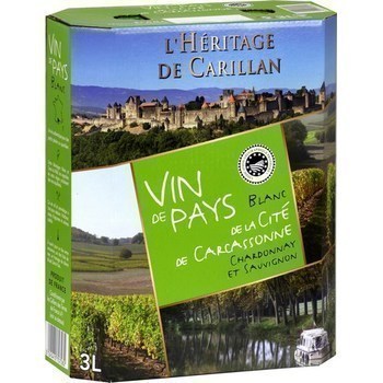 Vin de pays Cit de Carcassonne Chardonnay et Sauvignon L'Hritage de Carillan 12 3 l - Vins - champagnes - Promocash Thonon
