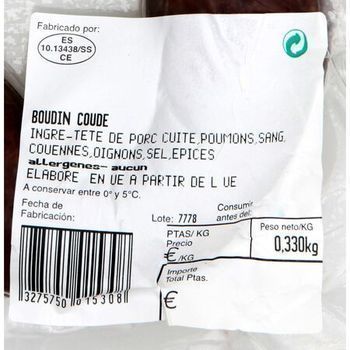 330G BOUDIN DE CAMPAGNE COUDE - Charcuterie Traiteur - Promocash Anglet