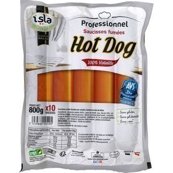 Saucisses fumes Hot Dog 100% volaille x10 - Charcuterie Traiteur - Promocash LANNION
