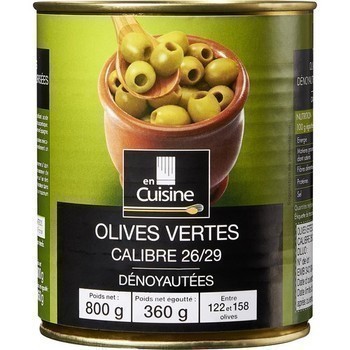 Olives vertes dnoyaute calibre 26/29 360 g - Epicerie Sale - Promocash Chartres