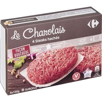 Steaks hachs Le Charolais faon bouchre 15% MG 4x120 g - Surgels - Promocash Charleville