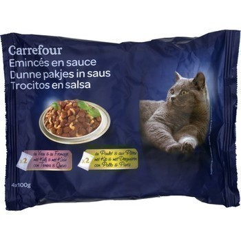 Emincs en sauce veau et poulet pour chat 4x100 g - Epicerie Sale - Promocash Saumur
