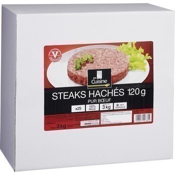 Steaks hachs pur boeuf 15% MG 25x120 g - Surgels - Promocash Strasbourg