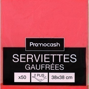 Serviettes gaufres 2 plis 38x38 rouge x50 - Bazar - Promocash Narbonne