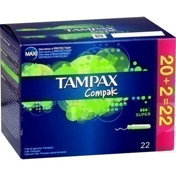 Tampons Compak Super avec applicateur Tampax x22 - Hygine droguerie parfumerie - Promocash Chateauroux